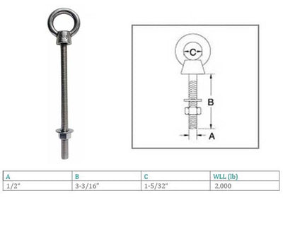 Marine T316 Stainless Steel Fully Threaded Shoulder Eye Bolt