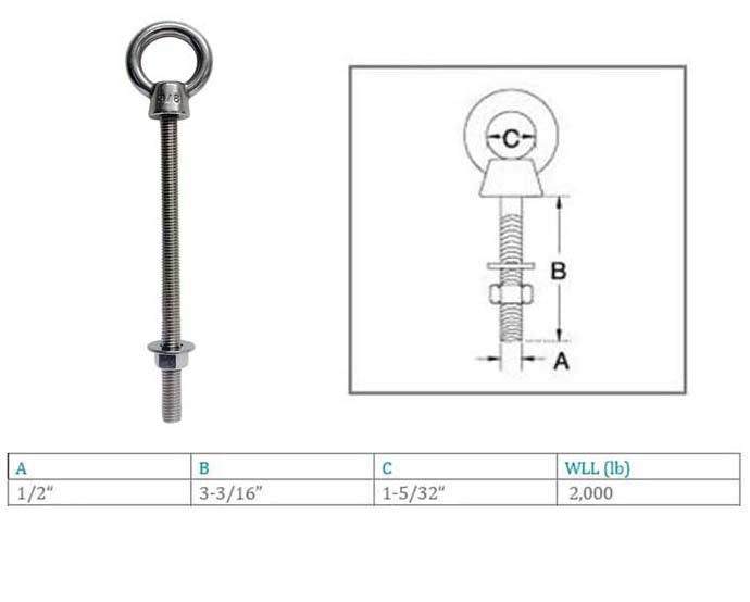 Marine T316 Stainless Steel Fully Threaded Shoulder Eye Bolt