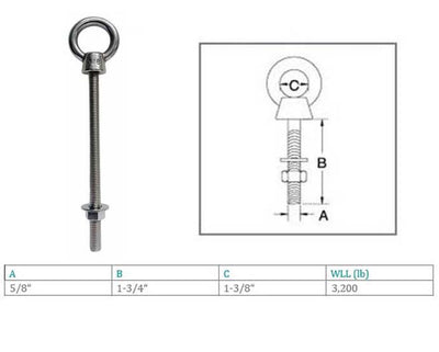Marine T316 Stainless Steel Fully Threaded Shoulder Eye Bolt