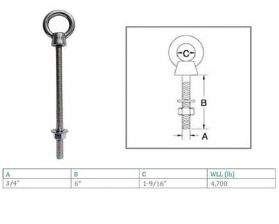 Marine T316 Stainless Steel Fully Threaded Shoulder Eye Bolt