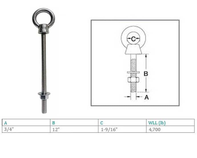 Marine T316 Stainless Steel Fully Threaded Shoulder Eye Bolt