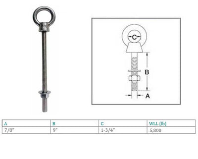 Marine T316 Stainless Steel Fully Threaded Shoulder Eye Bolt