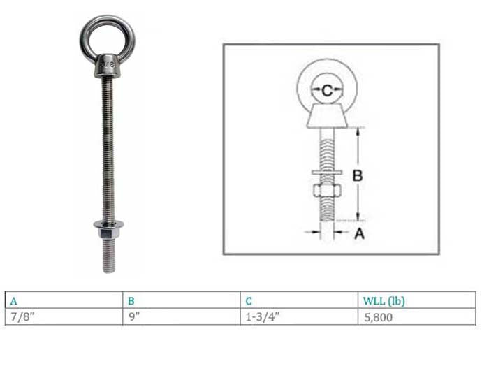 Marine T316 Stainless Steel Fully Threaded Shoulder Eye Bolt