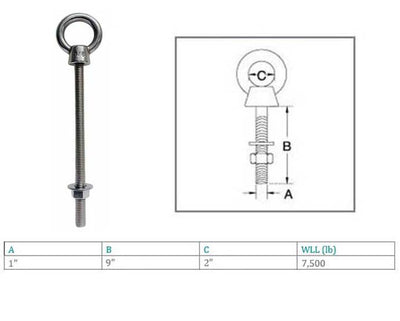 Marine T316 Stainless Steel Fully Threaded Shoulder Eye Bolt