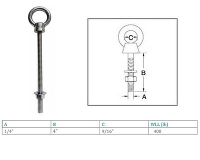 Marine T316 Stainless Steel Fully Threaded Shoulder Eye Bolt