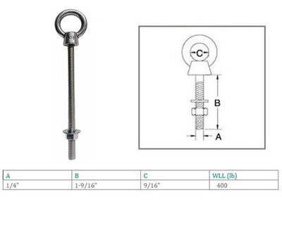 Marine T316 Stainless Steel Fully Threaded Shoulder Eye Bolt