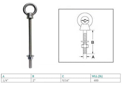 Marine T316 Stainless Steel Fully Threaded Shoulder Eye Bolt