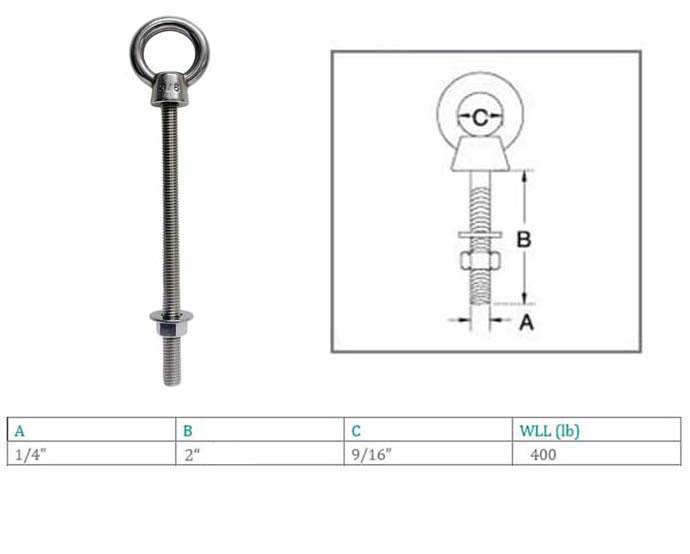 Marine T316 Stainless Steel Fully Threaded Shoulder Eye Bolt