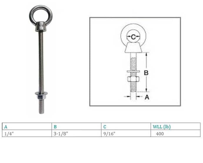 Marine T316 Stainless Steel Fully Threaded Shoulder Eye Bolt