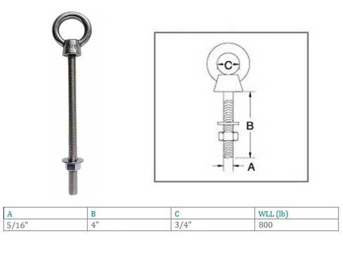 Marine T316 Stainless Steel Fully Threaded Shoulder Eye Bolt