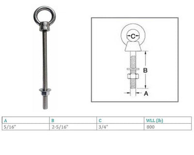 Marine T316 Stainless Steel Fully Threaded Shoulder Eye Bolt