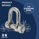 5 PC Stainless Steel 3/8'' Marine Bolt Screw Pin Chain Shackle D Anchor 2000 LB
