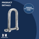 Set Of 5 PC 1/4" Captive Pin Long D-Shackle Threaded Stainless Steel For Boat Marine WLL 750 Lbs