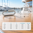 Marine Boat T316 Stainless Steel Long Quick Link, Connect Link Chain Connector for Rope, Chain, Cable, Rigging, and Dock Hardware