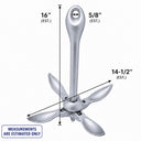 Folding Grapnel Anchor Hot Dipped Galvanized Steel, Boat Anchor for Yacht, Docking, Mooring, Fishing, Kayak, Canoe, and Marine Use