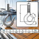 Marine T316 Stainless Steel Threaded Shank Hook, Drop Forged Hook for Rigging, Rope, Chain, and Cable - PACK 4