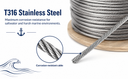 T316 Stainless Steel Wire Rope 500 ft Wire Cable Deck Railing 1/8" 7x19 Strands Construction, 1,300 lbs Breaking Strength for Stair Handrail Clothesline