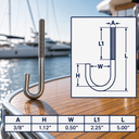 Marine Boat T316 Stainless Steel J Bolt Spring Hook, J-Bolt J Hook Hardware for Rope, Chain, Cable, Dock - PACK 4