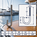 Marine Boat T316 Stainless Steel J Bolt Spring Hook, J-Bolt J Hook Hardware for Rope, Chain, Cable, Dock - PACK 4