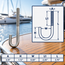 Marine Boat T316 Stainless Steel J Bolt Spring Hook, J-Bolt J Hook Hardware for Rope, Chain, Cable, Dock - PACK 4