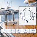 Wide D-Shackle with Screw Pin Marine Grade T316 Stainless Steel, Heavy Duty Anchor Rigging Shackle for Boat, Dock - PACK 4