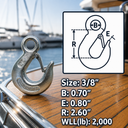Marine T316 Stainless Steel Eye Slip Hook, Drop Forged Rigging Hook for Chain, Rope, Cable, Dock - PACK 4
