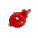 Front-facing view of red hoisting pulley block for winch systems