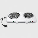 1500W 120V - 60Hz Double Electric Burner, 19" x 10" White Portable Electric Hot Plate with Adjustable Temperature, Compact Countertop Stove for Cooking & Dorm Use