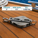 T304 Stainless Steel Swivel Eye Block Sheave for Wire Rope, Marine Pulley Block for Cable, Rigging, Boat, and Outdoor Use