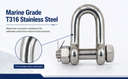 Marine Bolt Pin Chain Shackle Forged Stainless Steel T316 Mil Spec