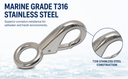 5 Pcs Marine T316 Stainless Steel 3/8" Fixed Eye Snap Hook Key Chain 110 Lbs WLL