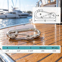Stainless Steel Gate Spring Snap Hook Lobster Claw Carabiner, Marine Boat Clip for Rope, Chain, Cable, and Outdoor Use - PACK 5