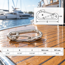 Stainless Steel Gate Spring Snap Hook Lobster Claw Carabiner, Marine Boat Clip for Rope, Chain, Cable, and Outdoor Use - PACK 5