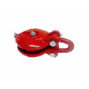 Red heavy duty snatch block for wire rope, towing and recovery