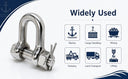 5 Pcs Marine Grade T316 Stainless Steel 3/16" Bolt Pin Chain Shackle, 500 lbs WLL Rigging Shackle for Boat, Anchor, Sailing, and Outdoor Use