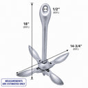 Folding Grapnel Anchor Hot Dipped Galvanized Steel, Boat Anchor for Yacht, Docking, Mooring, Fishing, Kayak, Canoe, and Marine Use