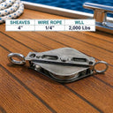 T304 Stainless Steel Swivel Eye Block Sheave for Wire Rope, Marine Pulley Block for Cable, Rigging, Boat, and Outdoor Use