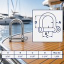 Wide D-Shackle with Screw Pin Marine Grade T316 Stainless Steel, Heavy Duty Anchor Rigging Shackle for Boat, Dock - PACK 4