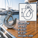 Marine T316 Stainless Steel Eye Slip Hook, Drop Forged Rigging Hook for Chain, Rope, Cable, Dock - PACK 4