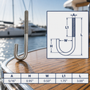 Marine Boat T316 Stainless Steel J Bolt Spring Hook, J-Bolt J Hook Hardware for Rope, Chain, Cable, Dock - PACK 4