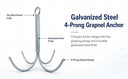 Galvanized Steel 12mm 4-Prong Grapnel Anchor – Heavy Duty Reef Anchor for Boat, Kayak, Canoe & Jet Ski Marine Use