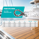 Stainless Steel Fixed Eye Boat Snap Hook, Marine Grade 316 Clip for Rope, Chain, Cable, Rigging, and Outdoor Use