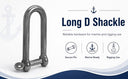 Marine T316 Stainless Steel 1/4" Captive Pin Long D Shackle 750 Lbs WLL