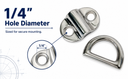Stainless Steel 316 Folding Pad Eye D Ring Tie Down 3/16" Marine Grade