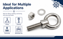 Marine T316 Stainless Steel 1/2" x 1-1/2" Shoulder Eye Bolt 2,000 Lbs WLL