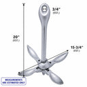Folding Grapnel Anchor Hot Dipped Galvanized Steel, Boat Anchor for Yacht, Docking, Mooring, Fishing, Kayak, Canoe, and Marine Use