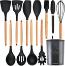 Black Silicone Kitchen Utensil Spatula Spoon Pasta Serving Tong Whisk 12 Pc Set