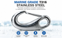 4 Pcs Marine T316 Stainless Steel 3-3/4" Gate Snap Hook Carabiner Rigging 1000 Lbs WLL for Rigging, Sailing, and Outdoor Use
