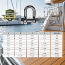 Marine T316 Stainless Steel Forged Bolt Pin Chain Shackle, Mil Spec Boat Rigging Shackle for Chain, Rope, Cable, and Anchor Use