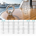Boat Marine 316 Stainless Steel Lifting Eye Nut, UNC Tap Thread Rigging Hardware for Chain, Cable, Rope, and Dock Use